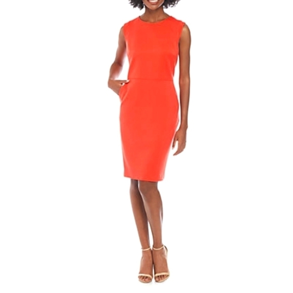 Anne Kline Tangerine Orange Sleeveless A line Midi Dress 6 - Picture 1 of 15